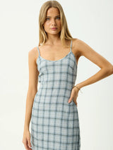 Lagoon Seersucker Midi Dress - Overcast Check MIDI DRESS AFENDS 