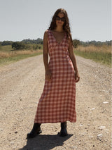 Position Seersucker Maxi Dress - Red Check MAXI DRESSES AFENDS 