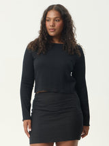 Focus - Seersucker Long Sleeve Top - Black TOP AFENDS 