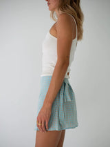 Charlie Wrap Skirt Blue Beige Gingham SKIRTS THE BARE ROAD 
