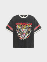 Barbed Tiger Ringer - Washed Black T-SHIRT BILLY BONES CLUB 