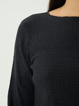 Focus - Seersucker Long Sleeve Top - Black TOP AFENDS 