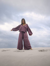 Ella Wrap Top Fig Hemp Check TOP THE BARE ROAD 