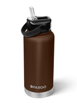 950mL Insulated Drink Bottle w/ Straw Lid - BPA and Toxic Free - Chocolate Brown