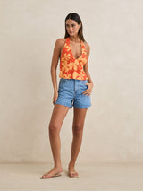 Melia Floral Halter Top - Red TOP RHYTHM 