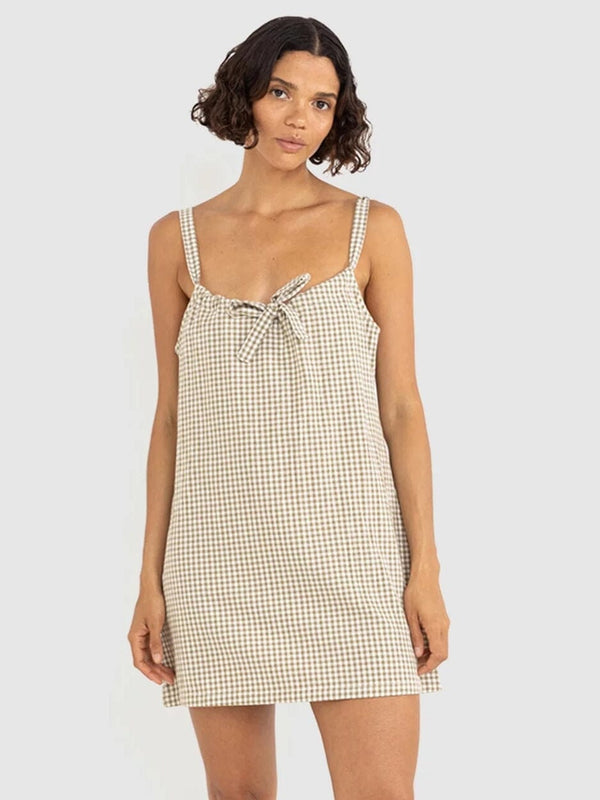 Lola Check Slip Dress - Olive DRESSES RHYTHM 