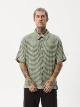 Base Seersucker Short Sleeve Shirt - Deep Green Check BUTTON UP AFENDS 