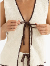 Adele Contrast Longline Knit Vest - Cream TOP RHYTHM 