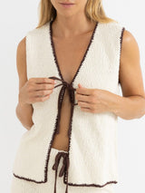 Adele Contrast Longline Knit Vest - Cream TOP RHYTHM 