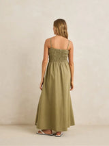 Classic Shirred Midi Dress - Olive MAXI DRESSES RHYTHM 